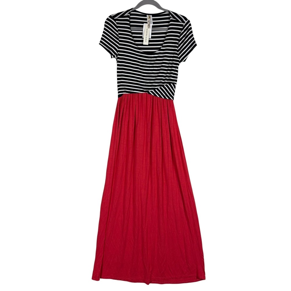 Espresso Dress Juniors M Red Striped Maxi T-Shirt Scoop‎ Neck Short Sleeve